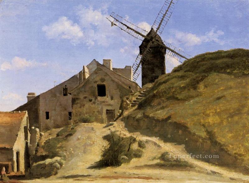 A Windmill in Montmartre plein air Romanticism Jean Baptiste Camille Corot Oil Paintings